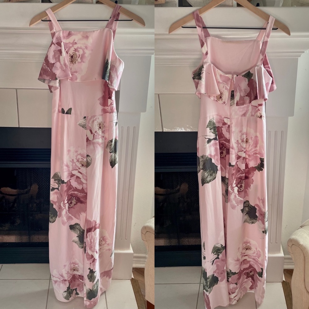 Leith Pink Floral Print Ruffle Sleeveless Jumpsuit Size Small
